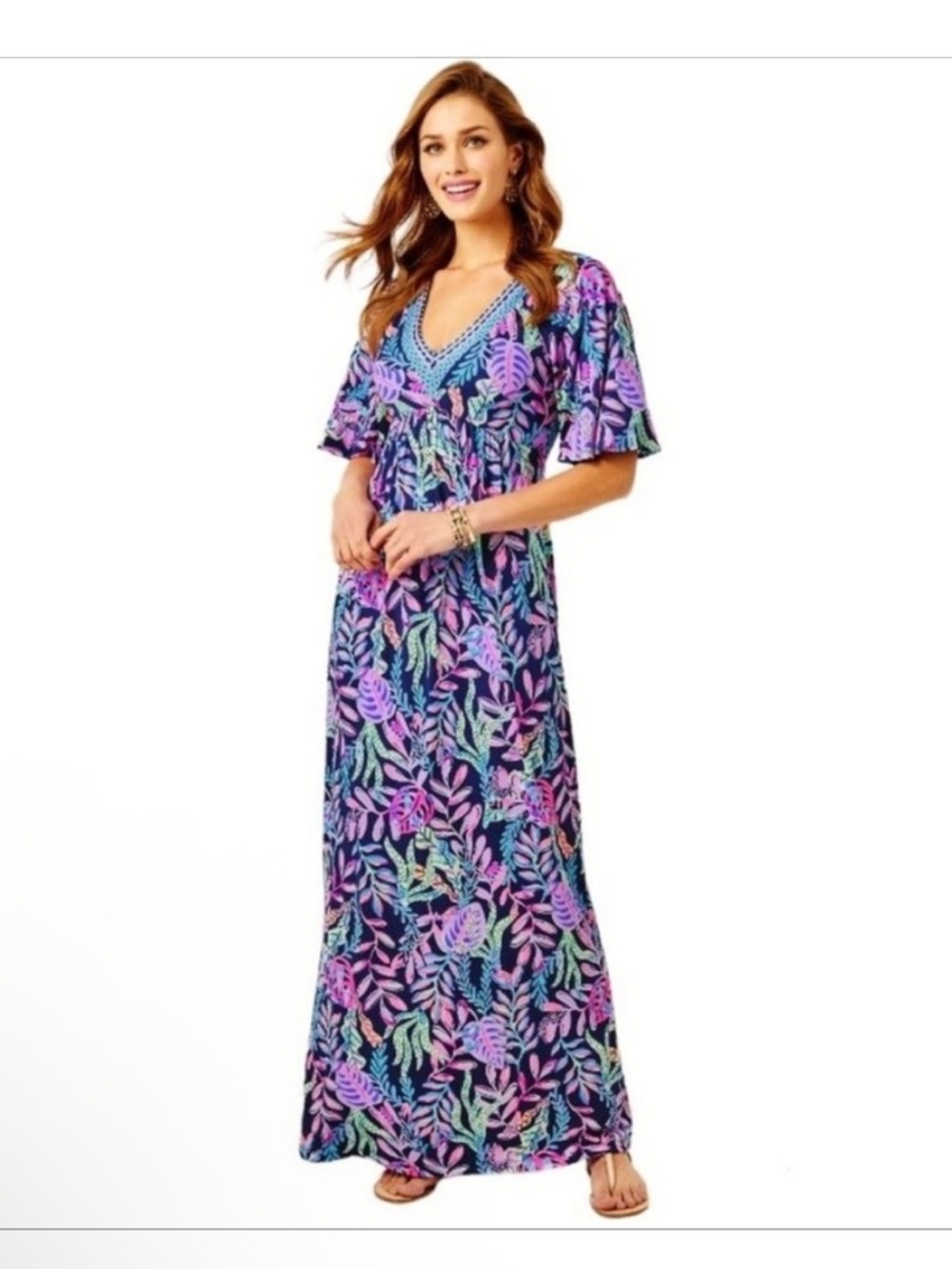 Lilly Pulitzer 🌸 Manuela Maxi Dress Oyster Bay Navy SZ XS